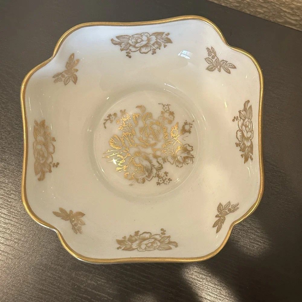 Vintage Fonde En 1789 France Small Bowl Hand Painted Gold Candy Nuts